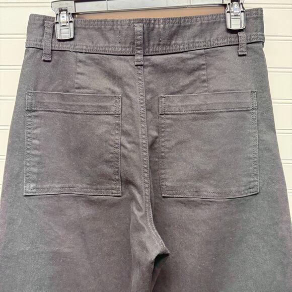 ZARA Wide Leg High Waisted Cropped Black Jean Frayed Hem Flat Front Sz 10 - Picture 4 of 11